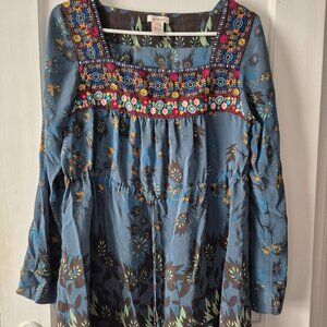 Sundance Blue Silk Tunic Blouse
